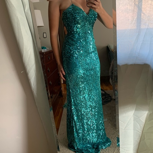 Turquoise Couture Sherri Hill Gown - Picture 2 of 4